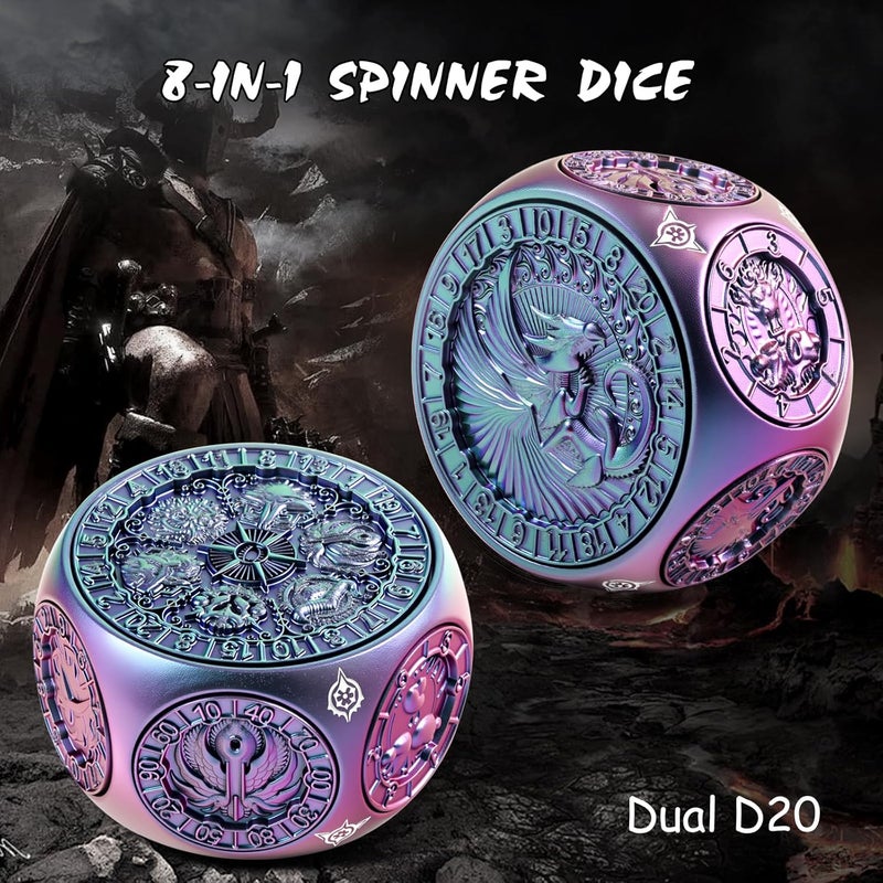 DNDND Spinner D&D Dice, Unique 8-in-1 Hexagonal Metal DND Dice with Dual D20 Monster Themed Dice Set for DND Dungeons and Dragons, Dungeon Masters with Collectible Gift Tin (Chameleon) - Image 3
